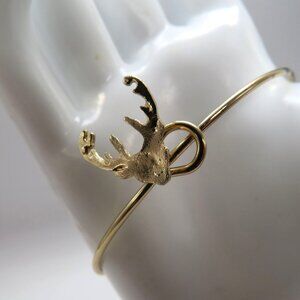 Deer‎ Bracelet Buck Head Antler Silhouette Bangle Gold Tone Dainty